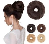 Benehair Messy Bun Scrunchies Natural Curly Hair Buns Hairpiece Synthetic Ponytail Bun Extensions Caramel Brown Hair Pieces for Women (Caramel Brown, 55g)