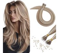 Benehair Nano Hair Extensions Real Human Hair Invisible Straight Remy #12/613 Golden Brown Mix Bleach Blonde Nano Ring Extensions 1g/s 50g/Pack 20 Inches