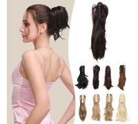Benehair Ponytail Extension 12 Inch Long Short Claw Clip in Hair Extension Curly Synthetic Hair Extensions Clip in Natural Brown Hair Pieces for Women(Brown, 75g)