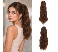 Benehair Ponytail Extension 18 Inch Curly Clip in Claw Hair Extensions Natural Multi Layered Fluffy Clip in Ponytail Synthetic Hair Piece for Women Girls Auburn