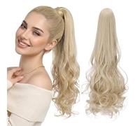Benehair Ponytail Extension 18 Inch Curly Wavy Natural Claw Clip Ponytail Hair Extensions Synthetic Blonde with Highlight Hair Pieces for Women Clip in(Blonde with Highlight, 150g)