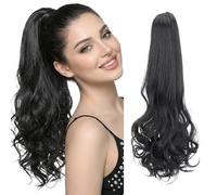 Benehair Ponytail Extension 18 Inch Curly Wavy Natural Claw Clip Ponytail Hair Extensions Synthetic Black Hair Pieces for Women Clip in(Black, 150g)