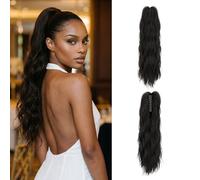 Benehair Ponytail Extension 20 Inch Curly Clip in Claw Hair Extensions Natural Multi Layered Fluffy Clip in Ponytail Synthetic Hair Piece for Women Girls Black