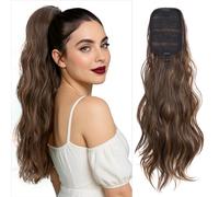 Benehair Ponytail Extension 26" Long Curly Wave Clip in Hair Extension Natural Fashion Drawstring Ponytail Synthetic Clip in Ponytail Hair Pieces for Women (Brown with Golden Highlight, 120g)