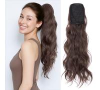 Benehair Ponytail Extension 26" Long Curly Wave Clip in Hair Extension Natural Fashion Drawstring Ponytail Synthetic Clip in Ponytail Hair Pieces for Women (Middle Brown, 120g)