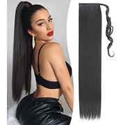 Benehair Ponytail Extension 32 Inches Long Wrap Around Ponytail Hair Extension Straight Synthetic Braid Extensions Clip in Hairpiece for Women Off Black