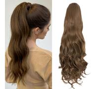 Benehair Ponytail Extensions 24 Inch Long Curly Wavy Drawstring Ponytail Synthetic Clip in Ponytail Hair Extensions Middle Brown Hairpieces for Women(Middle Brown, 160g)