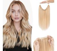 Benehair Secret Wire in Hair Extensions Real Human One Piece Adjustable #18P613 Ash Blonde Mix Bleach Blonde Invisible Headband Hair Extension with Clips Straight 16 Inches (65g)