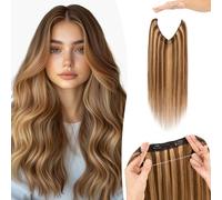 Benehair Secret Wire in Hair Extensions Real Human One Piece Adjustable #4P27 Medium Brown Mix Dark Blonde Invisible Headband Hair Extension with Clips Straight 12 Inches (55g)