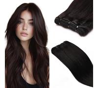 Benehair Sew in Hair Extensions Real Human Straight Silky Remy Invisible Double Weft Extensions #1B Natural Black 100g