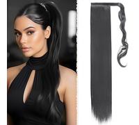Benehair Straight Ponytail Extension 26 Inches Long Wrap Around Drawstring Ponytail Synthetic Hair Extension Ponytail Hairpieces Jet Black Hair Pieces for Women(Jet Black, 100g)