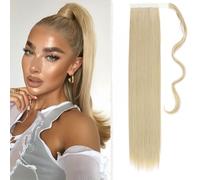 Benehair Straight Ponytail Extension 26 Inches Long Wrap Around Drawstring Ponytail Synthetic Hair Extension Ponytail Hairpieces Light Blonde Hair Pieces for Women(Light Blonde, 100g)