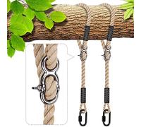 BeneLabel 2pcs Swing Rope, 150cm Hammock Strap Adjustable Polyester Extension String with Carabiner for Hanging Chair Tree Beam Playground Set Suspension Kit, 1000lbs / 10mm Diameter, Off-White
