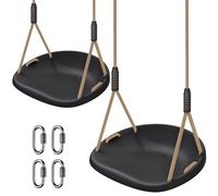 BeneLabel 2pcs Swing Seat, Kids Hard Plastic Swings Indoor/Outdoor Child Wide Swing Tree Swinging Board with Adjustable 150-200cm Rope for Baby/Teens/Adults, Black Concaved / 600lbs