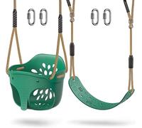 BeneLabel 2pcs Swing Seat, Kids Swing Soft Plastic Bucket Swing Indoor/Outdoor Child Tree Swing Board with High Back&Adjustable 130-200cm for 1-3 Years Toddler/Baby/Adult, Green Elephant&Flower/600lbs