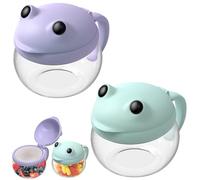 BeneLabel Snack Box, 2pcs Snack Pot 12.3oz/365ml Kids Portable Food Container Storage Jar Nuts Candy Formula Dispenser with Lid for Travel Cute Frog, BPA Free & Spill-proof, Green & Purple