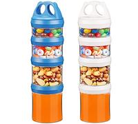 BeneLabel Snack Box, 2pcs Stackable Snack Pot 4 Compartments 31oz/917ml Portable Food Container Storage Jar Nuts Candy Formula Dispenser with Lid for Travel, BPA Free & Leak-proof, White/Blue