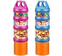 BeneLabel Snack Box, 2pcs Stackable Snack Pot 4 Compartments 31oz/917ml Portable Food Container Storage Jar Nuts Candy Formula Dispenser with Lid for Travel, BPA Free & Leak-proof, Red/Blue