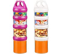 BeneLabel Snack Box, 2pcs Stackable Snack Pot 4 Compartments 31oz/917ml Portable Food Container Storage Jar Nuts Candy Formula Dispenser with Lid for Travel, BPA Free & Leak-proof, White/Red