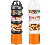 BeneLabel Snack Box, 2pcs Stackable Snack Pot 4 Compartments 31oz/917ml Portable Food Container Storage Jar Nuts Candy Formula Dispenser with Lid for Travel, BPA Free & Leak-proof, White/Black