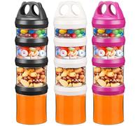 BeneLabel Snack Box, 3pcs Stackable Snack Pot 4 Compartments 31oz/917ml Portable Food Container Storage Jar Nuts Candy Formula Dispenser with Lid for Travel, BPA Free & Leak-proof, Red/White/Black