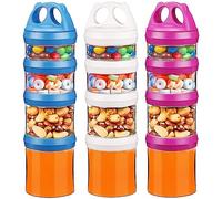 BeneLabel Snack Box, 3pcs Stackable Snack Pot 4 Compartments 31oz/917ml Portable Food Container Storage Jar Nuts Candy Formula Dispenser with Lid for Travel, BPA Free & Leak-proof, Red/White/Blue