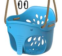 BeneLabel Swing Seat, Kids Swing Soft Plastic Bucket Indoor/Outdoor Child Tree with High Back & Adjustable 130-200cm Rope for 1-3 Years Toddler/Baby, Blue Elephant / 600lbs