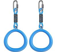 BeneLabel Trapeze Ring, 2 Pack Gym Ring Round Monkey Bar Handle Grip with 29cm Rope & Carabiner for Outdoor Swing Set/Climbing Frame/Obstacle Course/Pullup/Olympic Training Indoor Activity, Blue