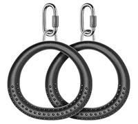 BeneLabel Trapeze Ring, 2 Pack Gym Ring Round Monkey Bar Handle Grip with Carabiner for Outdoor Swing Set/Climbing Frame/Obstacle Course/Pullup/Olympic Training Indoor Activity, Black