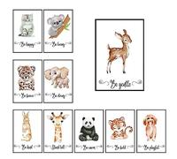 BENELSA 10 PACK Safari Animal Girl Boy Nursery Bedroom Unframed Jungle Quote Poster Prints, Nursery Wall Art Decor, New Baby Gift, Giraffe Elephant Tiger Panda, Be Kind,. Be Happy quotes (A5)