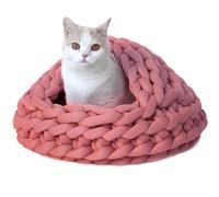 Beneluckyo Knitted Cat Cave, 20in Small Cat Beds for Indoor Cats, Kittens or Puppies, Flexible Pet Bed - Turns into Tent, Nest or Pad, Machine Washable- Reddish Brown