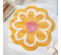 Benemall Cute Bath Mat Soft Superfine Fiber Flower Bath Mat Non Slip Water Absorbent Rug Bath Mat Door Mats Rugs for Entrance Bedroom Kitchen Bathroom Toilet Floors (Yellow Low Pile)