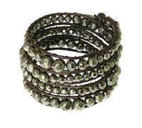 benerini Dark Brown Double Leather Cord & Gun Metal Grey Colour Metal Beads Wrap Around Leather Bracelet/Leather Wristband/Surf Bracelet - Wrap Around The Wrist Several Times - 100