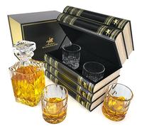 BENESSARI Whiskey Decanter Gift Set - Fake Book Tantalus Bourbon Cocktail Glasses Set of 4, Crystal Scotch Whiskey Glasses, Old Fashioned Liquor Men Gift, Bar, Kitchen Decor, Whisky Glass Sets