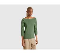 Benetton, 100% Cotton Boat Neck Sweater, Size: XS, Dark Green, Women
