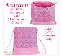 Benetton Children's Drawstring Bag Backpack NEW Pink School Swimming Bag