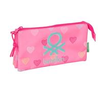 BENETTON HEART - Triple Pencil Case, Children's Pencil Case, Ideal for School Age Children, Comfortable and Versatile, Quality and Resistance, 22 x 3 x 12 cm
