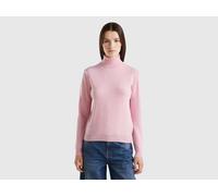 Benetton, Pink Turtleneck Sweater In Pure Merino Wool, Size: S, Pink, Women
