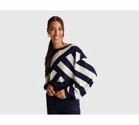 Benetton, Regimental Striped Cropped Sweater, size L, Dark Blue, Women