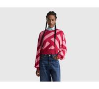Benetton, Regimental Striped Cropped Sweater, Size: L, Strawberry, Women