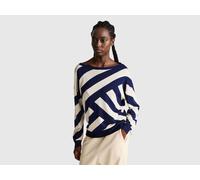 Benetton, Regimental Striped Sweater, Size: M, Dark Blue, Women