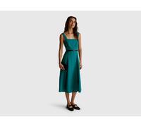 Benetton, Square Neck Dress In Pure Linen, Size: XS, Dark Green, Women