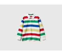 Benetton, Striped Rugby Polo In Cotton, Size: 5-6, Creamy White, Kids