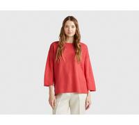 Benetton, Sweater In Linen Blend With 3/4 Sleeves, size S, Brick Red, Women
