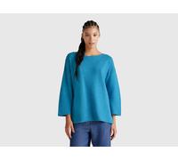 Benetton, Sweater In Linen Blend With 3/4 Sleeves, Size: S, Teal, Women
