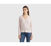 Benetton, Sweater With V-neck In Pure Merino Wool, size XL, Soft Pink, Women