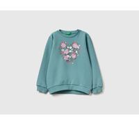 Benetton, Sweatshirt With Petal Look Applique, Size: 4-5, Sky Blue, Kids