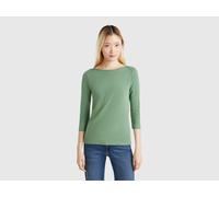 Benetton, T-shirt With Boat Neck In 100% Cotton, Size: XS, Dark Green, Women