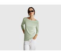 Benetton, T-shirt With Boat Neck, Size: S, Light Green, Women