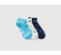 Benetton, Three Pairs Of Socks With Logos, Size: 8-9, Multi-color, Kids
